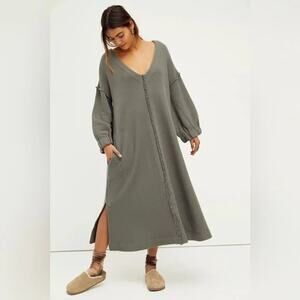 FP BEACH (free people) Coastline Cozy Midi Dress Slouchy Oversized Size M Pocket